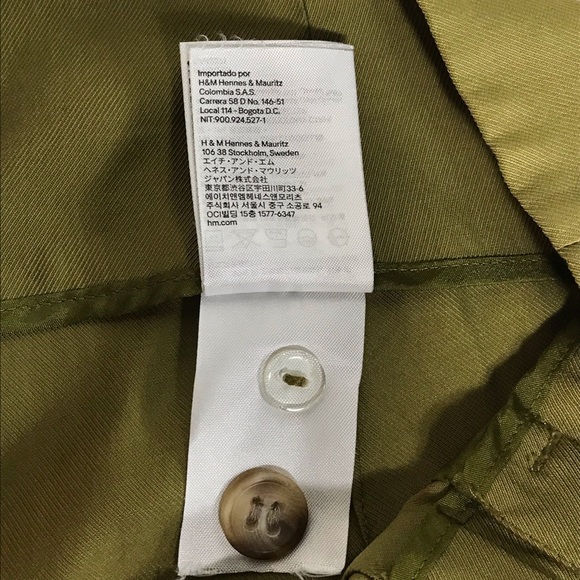 H&M Olive Green High Waist Paper Bag Trouser Pants Tie Belt Loose Fit Size 10 - Picture 13 of 14